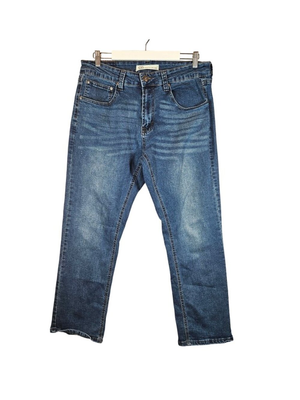 Royal Blue Mens 34x30 Straight Leg Jeans Classic Blue Denim casual whiskered